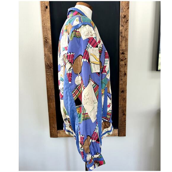 NWT Vintage 90s Silk Statement Bomber Convertible Vest Geometric Patchwork S - Picture 9 of 16